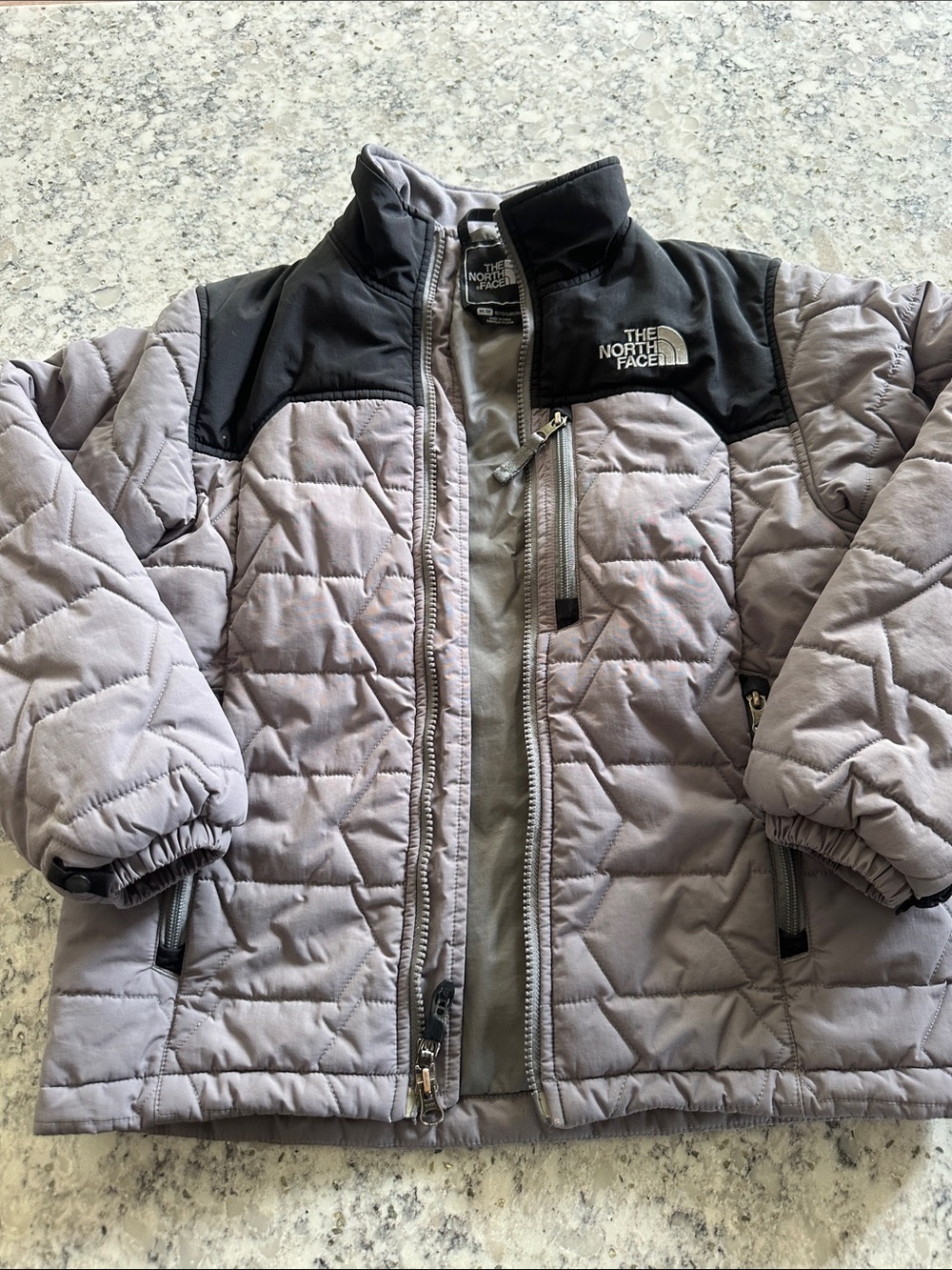 The North Face Kids' Quilted Puffer Jacket in Light Gray and Black